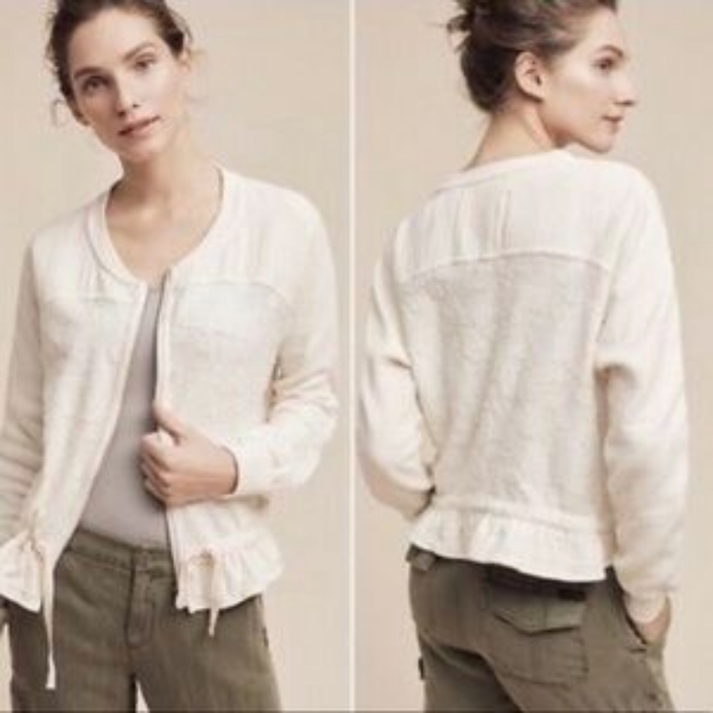 Anthropologie Saturday Sunday cream lace drawstring bomber jacket